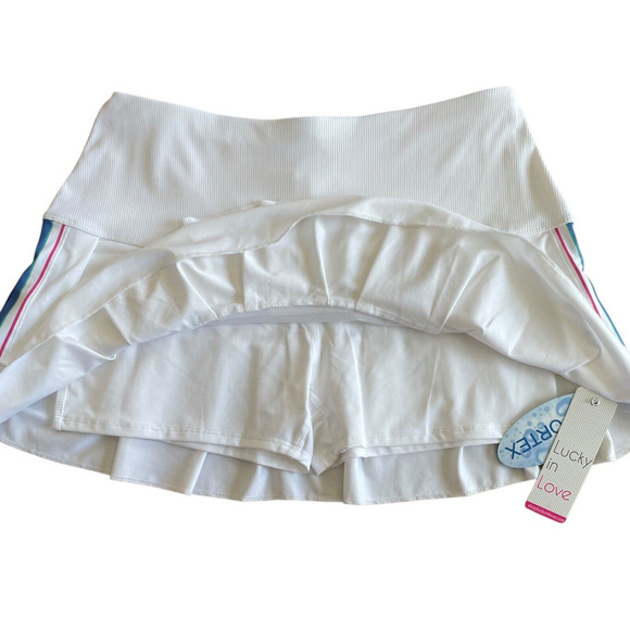LUCKY IN LOVE Size Large White Pull-On Tiered Pleated Elastic Waist Skort NWT - Picture 2 of 8